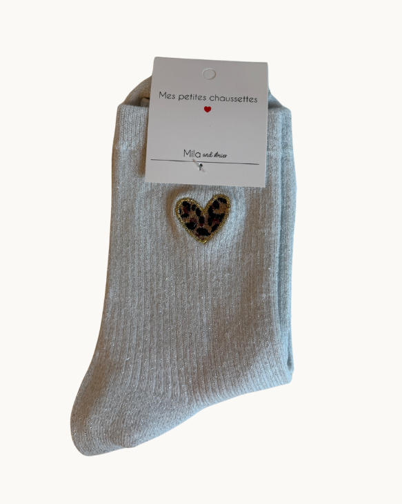 Chaussettes à paillettes - coeur - gris