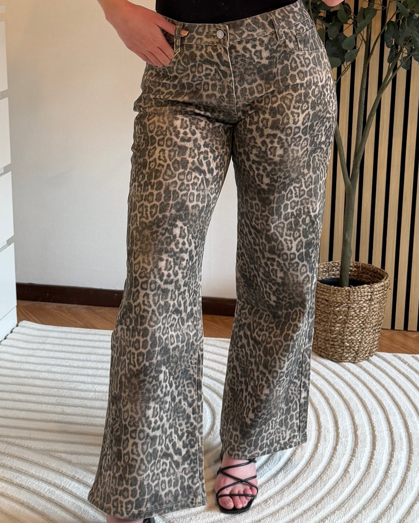 Pantalon taille haute léopard