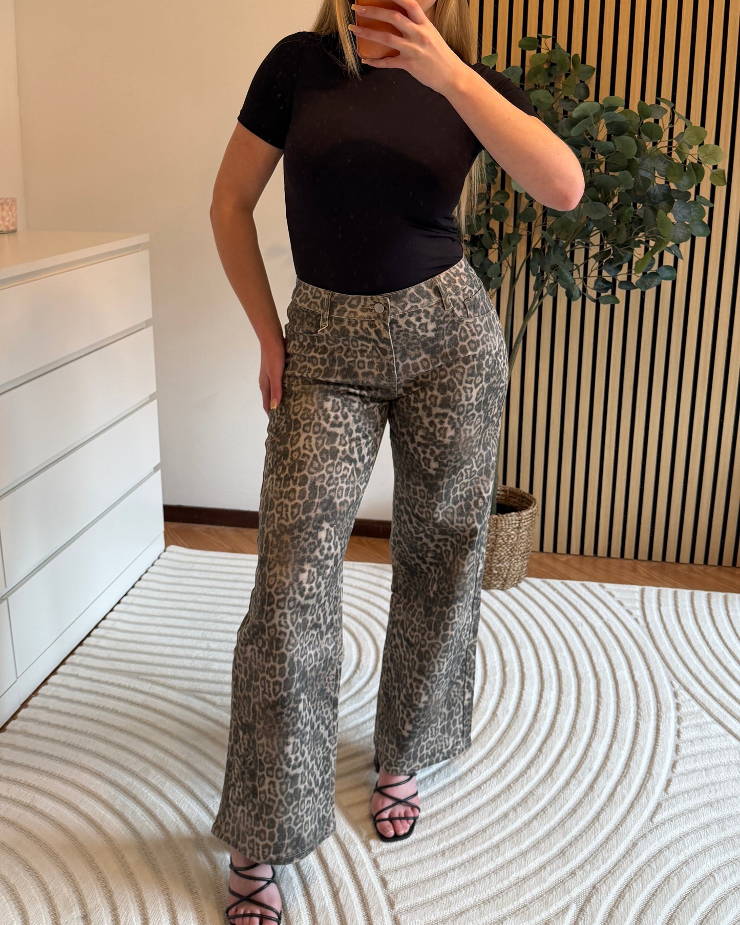 Pantalon taille haute léopard