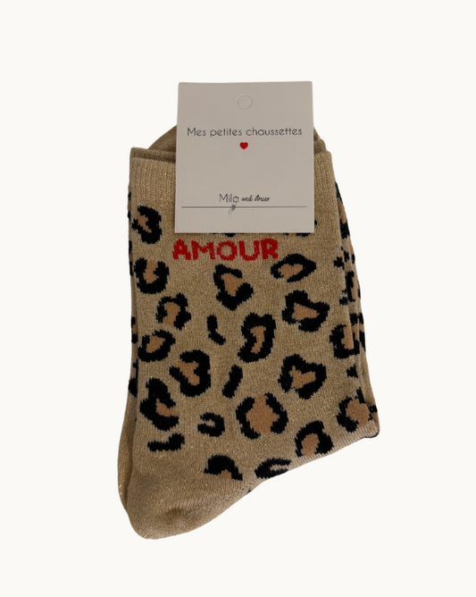 Chaussettes à paillettes - léopard - amour